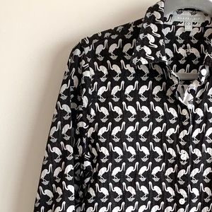 Foxcroft black & white crane shirt size 10